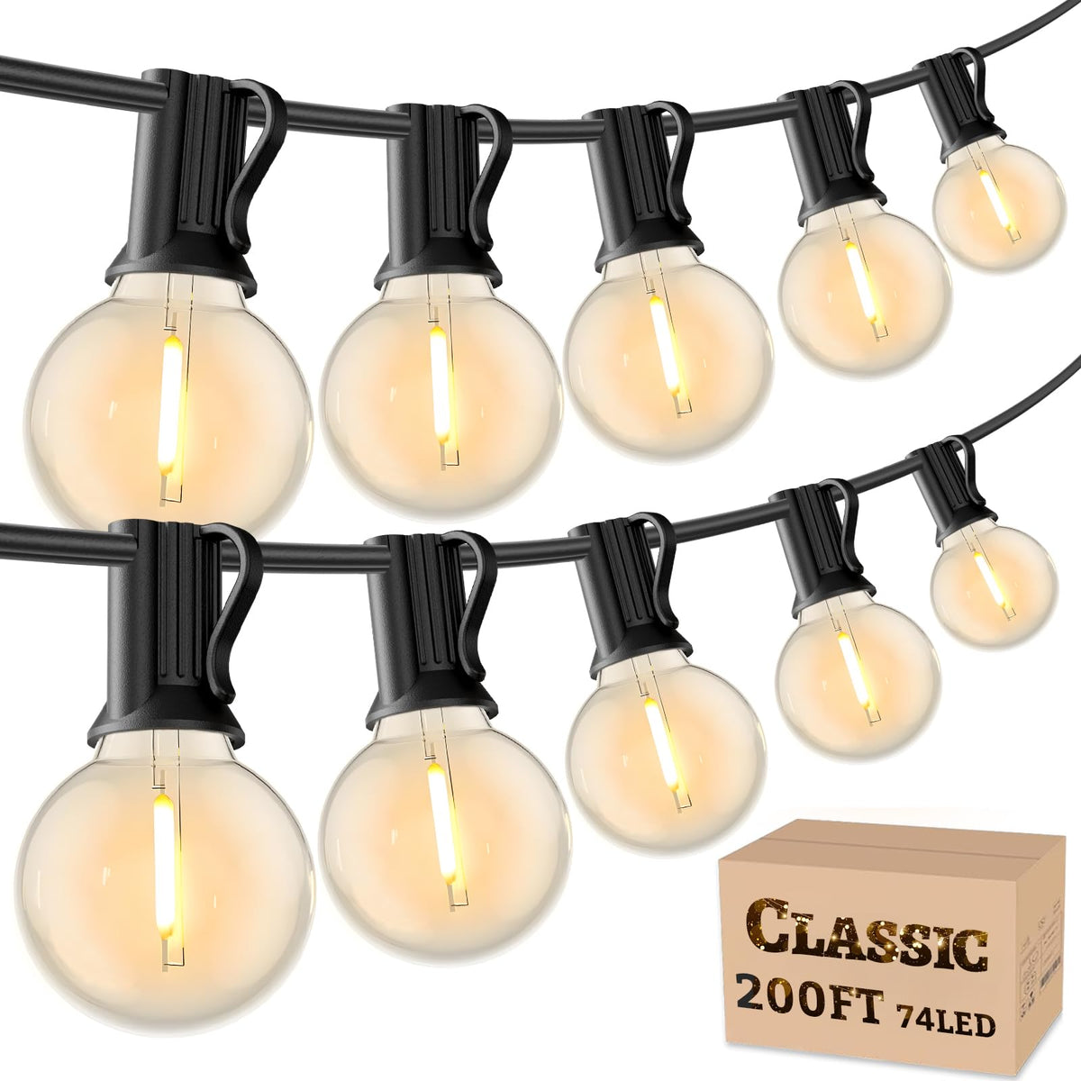 RTTY 200 ft Outdoor String Lights | Waterproof G40 LED, Dimmable & Connectable Globe Lighting for Backyard, Café, Bistro