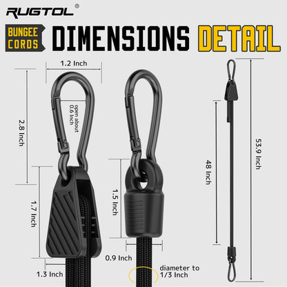 Rugtol Adjustable Bungee Cords with Hooks – 6 Pack, 7 to 48 Inches, Heavy Duty