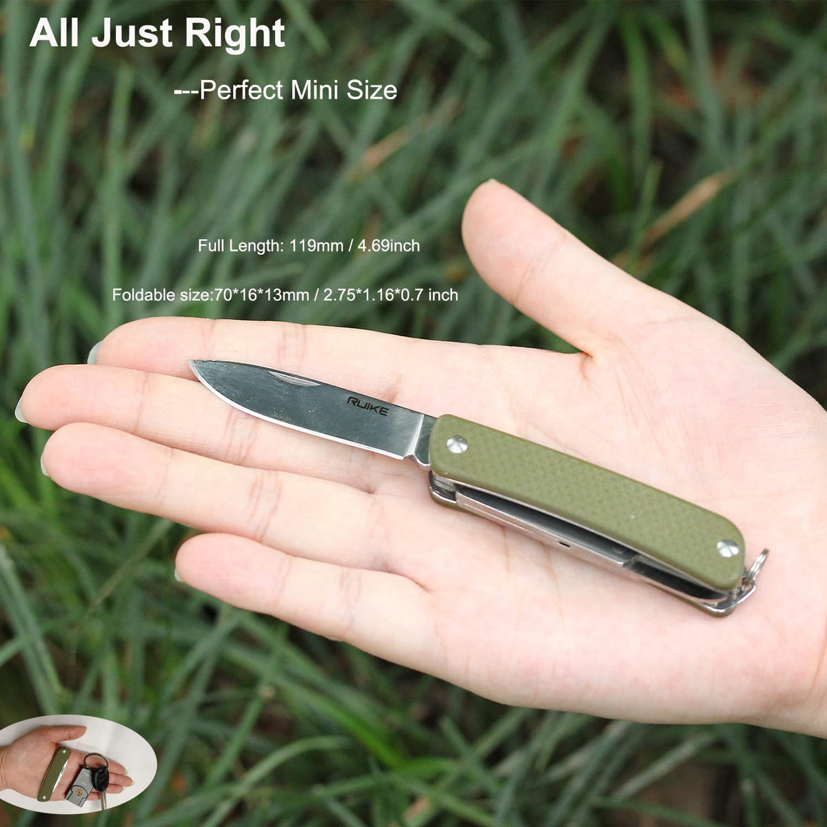 Ruike Keychain Small Pocket Knife | 6-in-1 EDC Multitool, 12C27 Steel, G10 Handle