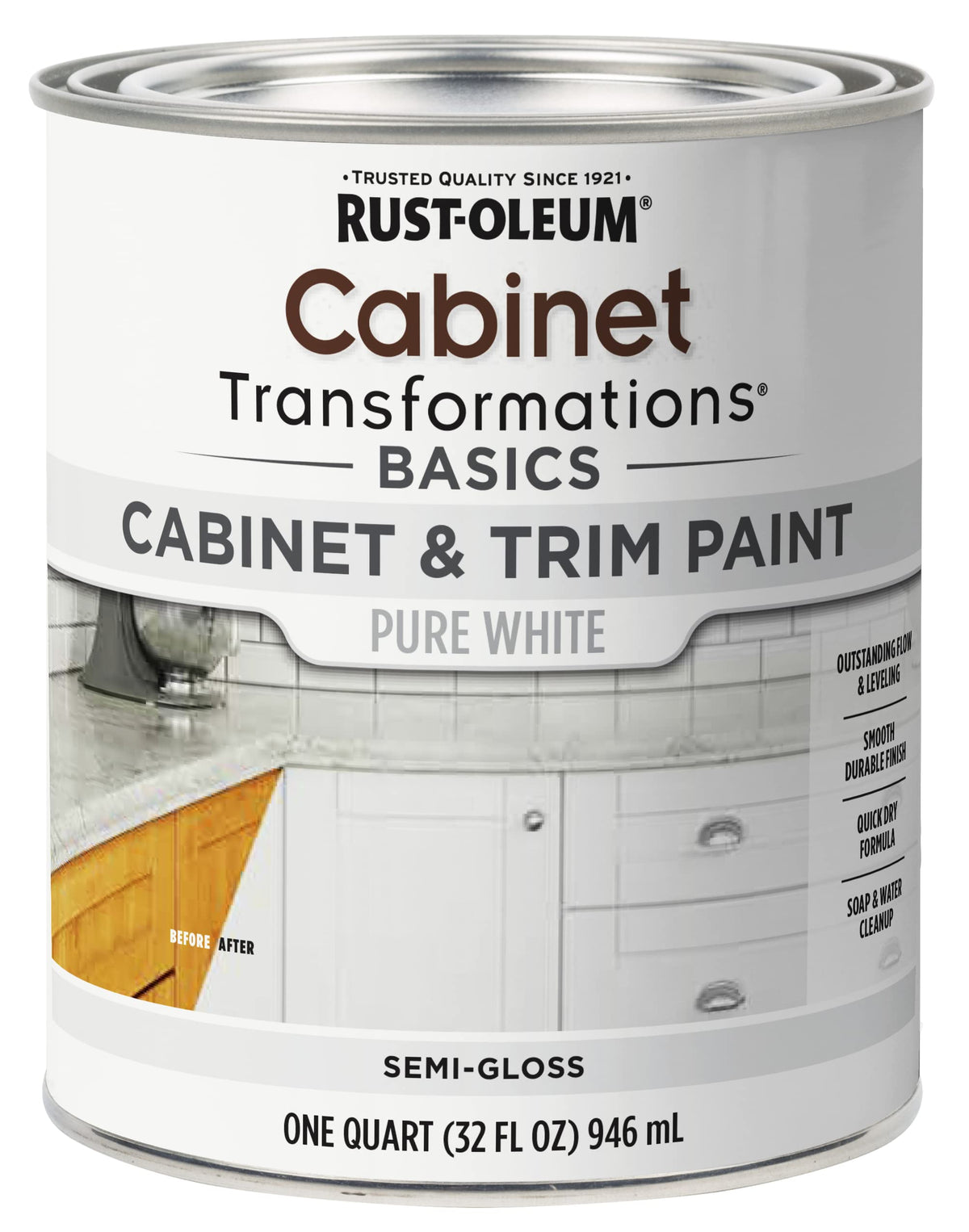 Rust-Oleum Transformations Basics Cabinet & Trim Paint – Pure White, 1 Quart