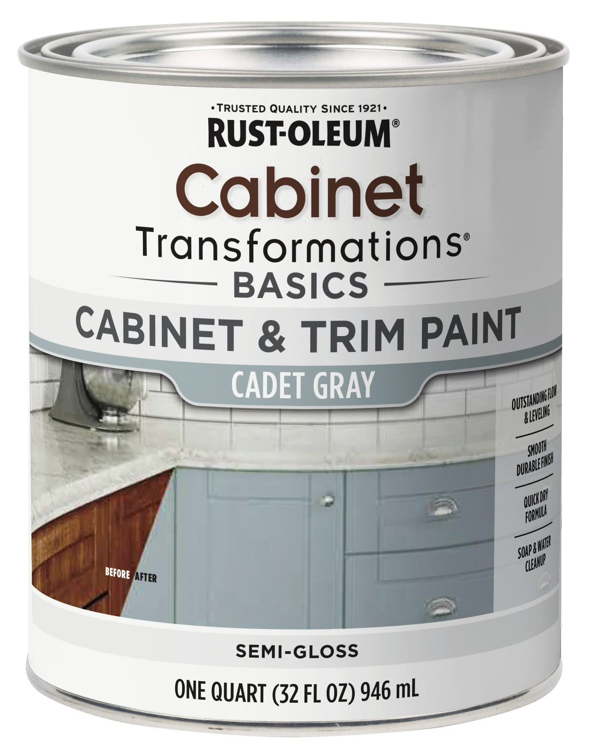 Rust-Oleum Transformations Basics Cabinet & Trim Paint – Cadet Gray, 1 Quart