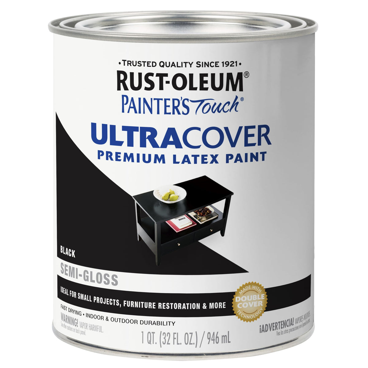 Rust-Oleum Painter's Touch Latex Paint, Quart, Semi-Gloss Black, 32 oz (Pack of 1)