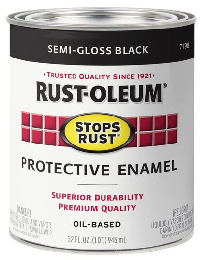 Rust-Oleum Stops Rust Brush On Paint, Quart – Semi-Gloss Black