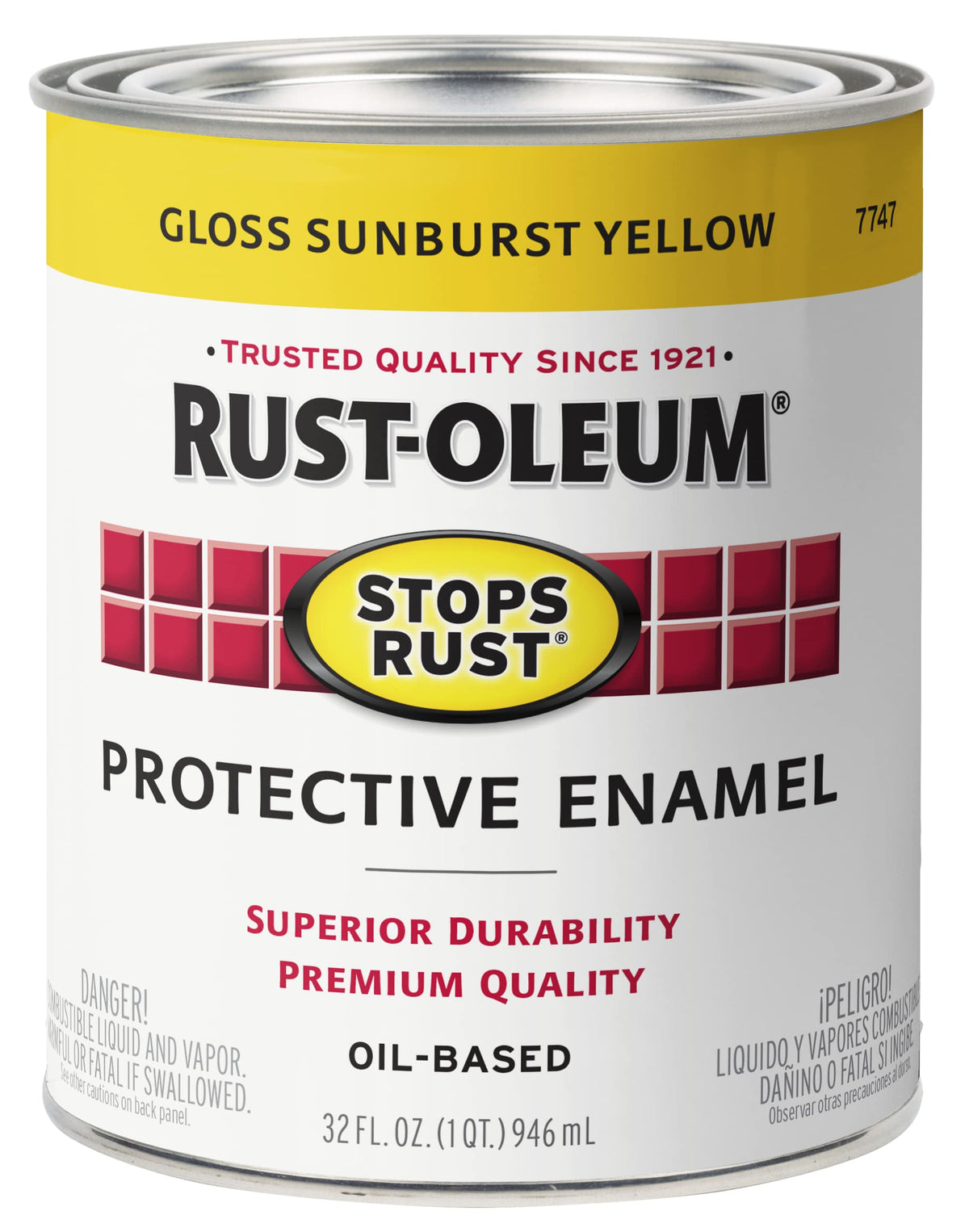 Rust-Oleum Stops Rust Brush-On Paint, Quart – Gloss Sunburst Yellow | Durable Rust Protection