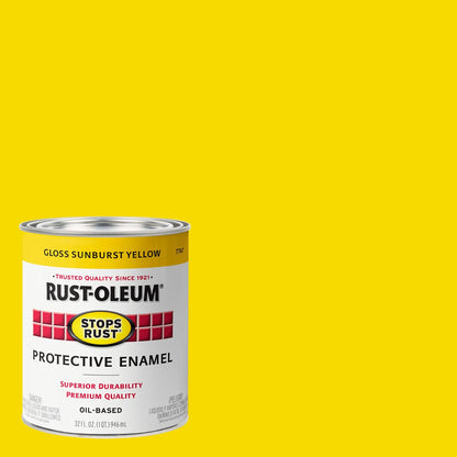 Rust-Oleum Stops Rust Brush-On Paint, Quart – Gloss Sunburst Yellow | Durable Rust Protection