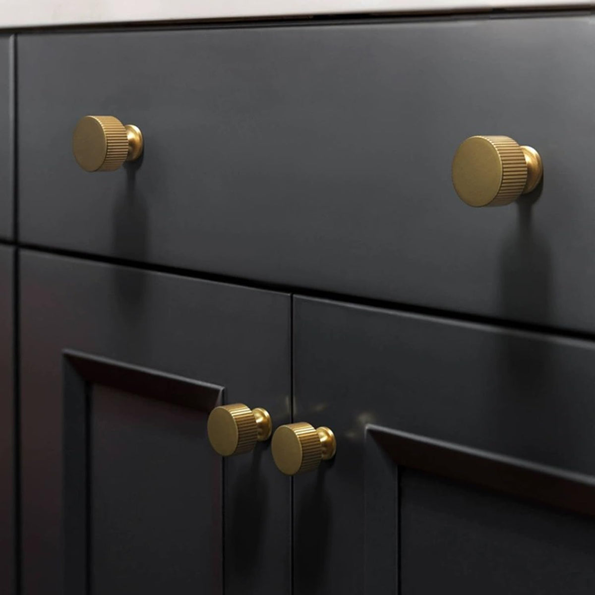 RZDEAL 4pc Solid Brass Cabinet Knobs Pulls – Brushed Gold 28mm (1-1/8in)