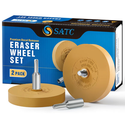 S SATC Decal Remover Eraser Wheel 2-Pack – Drill Adapter Kit for Car Emblems, Pinstripes & Vinyl