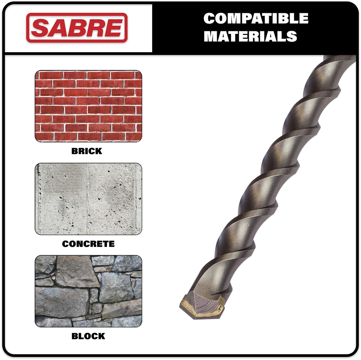 Sabre Tools 10-Pack SDS Plus Drill Bits 1/4x4x6, Carbide Tipped for Brick, Stone & Concrete