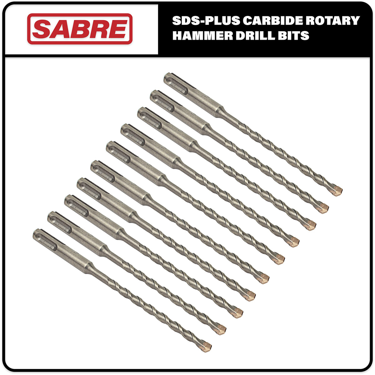 Sabre Tools 10-Pack SDS Plus Drill Bits 1/4x4x6, Carbide Tipped for Brick, Stone & Concrete