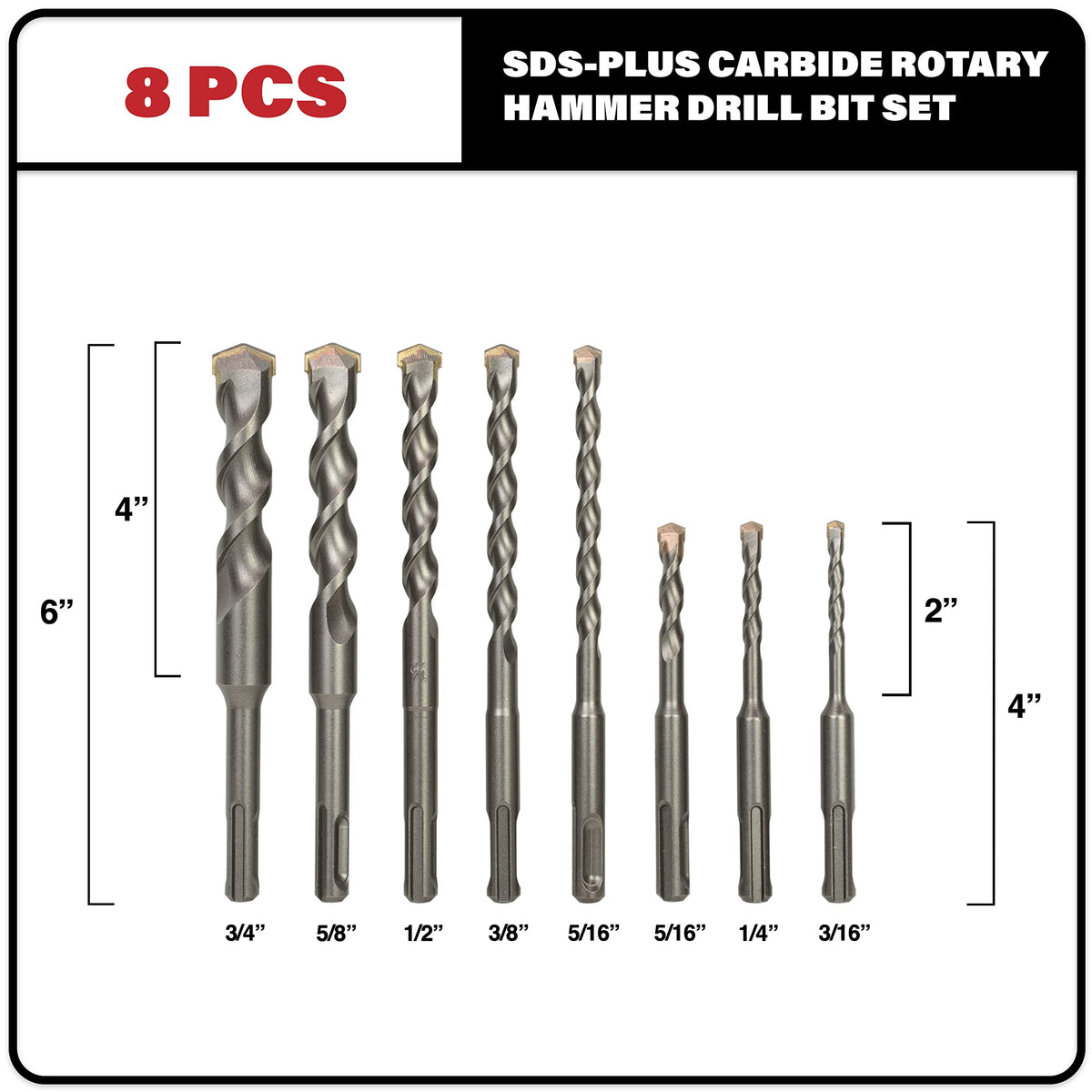 Sabre Tools 8-Piece SDS Plus Drill Bit Set – Carbide Tipped for Brick, Stone, Concrete