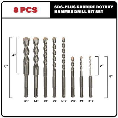 Sabre Tools 8-Piece SDS Plus Drill Bit Set – Carbide Tipped for Brick, Stone, Concrete