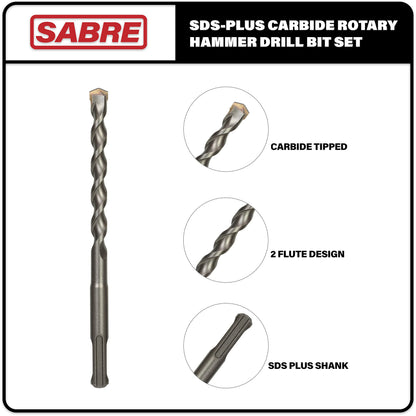 Sabre Tools 8-Piece SDS Plus Drill Bit Set – Carbide Tipped for Brick, Stone, Concrete