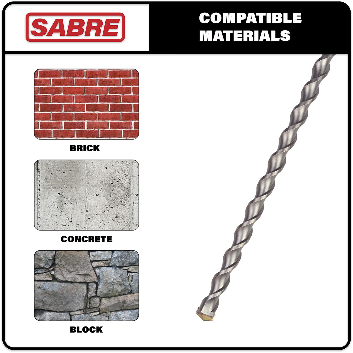 Sabre Tools 8-Piece SDS Plus Drill Bit Set – Carbide Tipped for Brick, Stone, Concrete