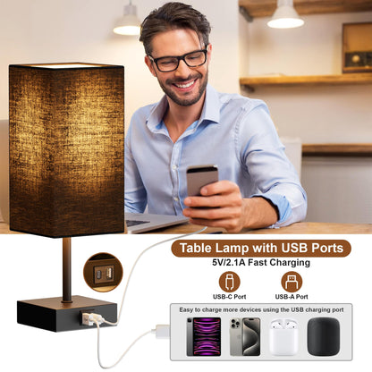 Sailstar Table Lamp for Bedroom | 3-Way Dimmable Touch, USB-C & USB-A, Black Nightstand Lamp