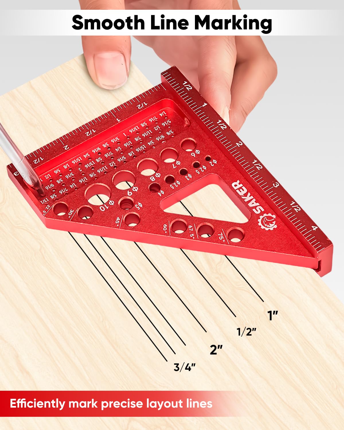 Saker 3D Multi-Angle Measuring Square Ruler – Aluminum Carpenter Square, 0-90° Precision for Woodworking, Engineering & Construction