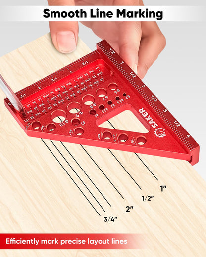 Saker 3D Multi-Angle Measuring Square Ruler – Aluminum Carpenter Square, 0-90° Precision for Woodworking, Engineering & Construction