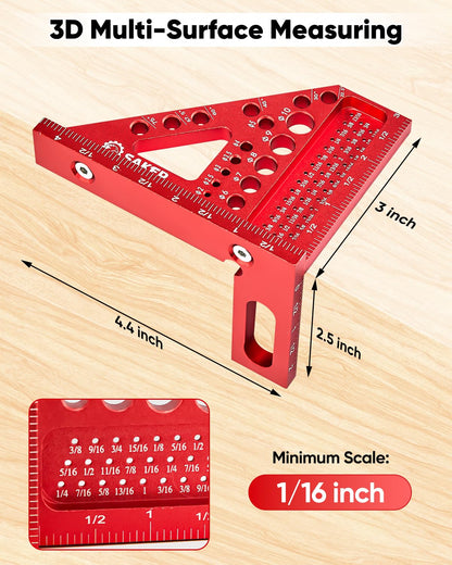 Saker 3D Multi-Angle Measuring Square Ruler – Aluminum Carpenter Square, 0-90° Precision for Woodworking, Engineering & Construction