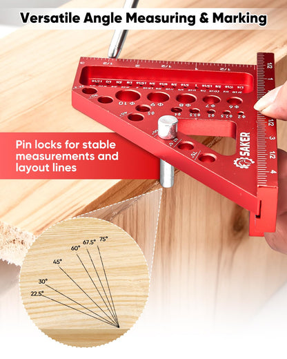 Saker 3D Multi-Angle Measuring Square Ruler – Aluminum Carpenter Square, 0-90° Precision for Woodworking, Engineering & Construction
