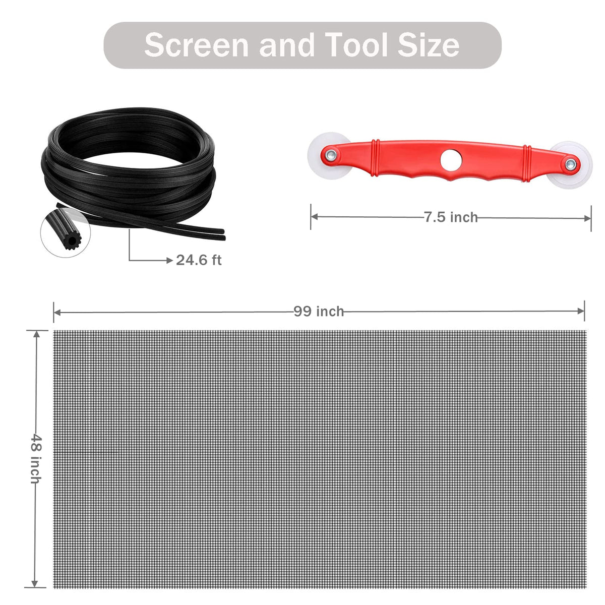SAKURRY Window Screen Replacement Kit 48x99 in – Fiberglass Mesh, Tool & Spline