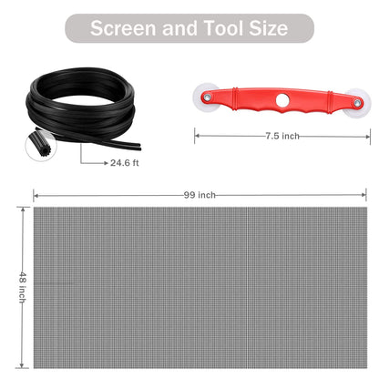SAKURRY Window Screen Replacement Kit 48x99 in – Fiberglass Mesh, Tool & Spline