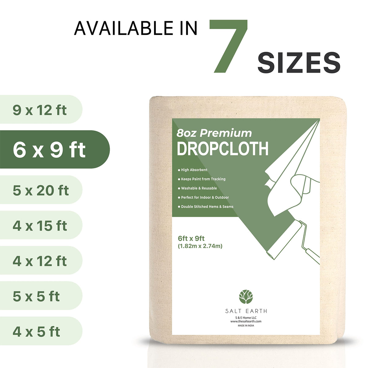 Salt Earth Canvas Drop Cloth 6x9 ft – Reusable 100% Recycled Cotton