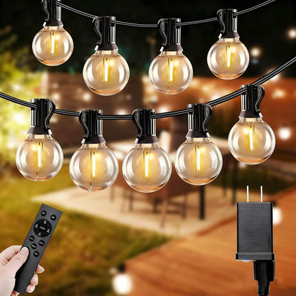 SANBEN Outdoor String Lights with Remote Control, 50ft, 25 LEDs, 24V Low-Voltage, IP65, Dimmable & Timer