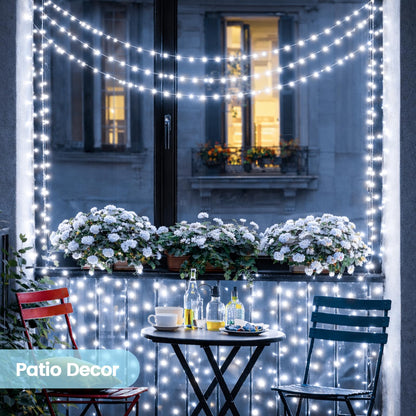 SANJICHA 144ft Solar String Lights – 2 Pack, 400LED, IP65, 8 Modes, Cool White