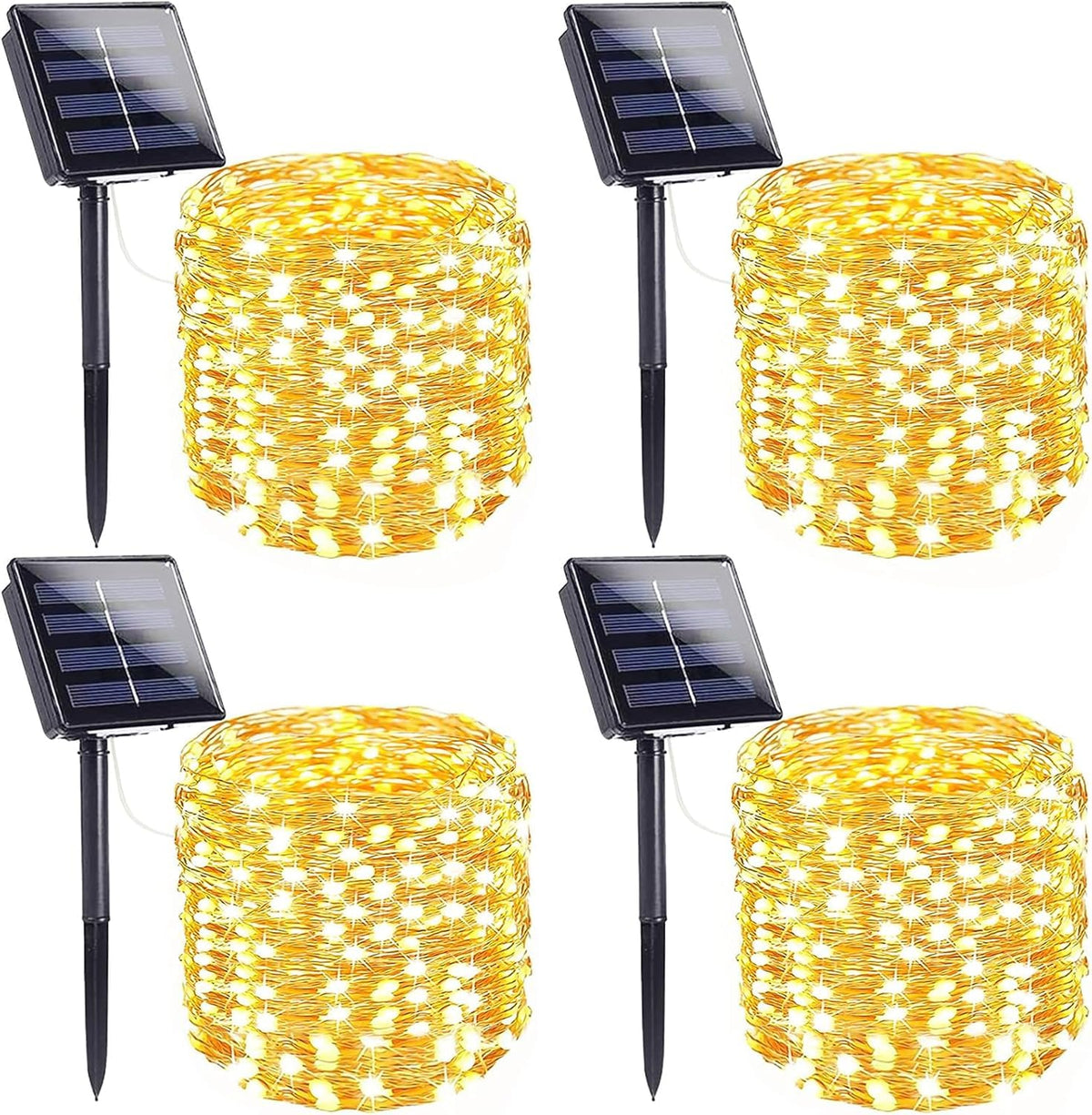 SANJICHA Extra-Long Solar String Lights – 4 Pack, 400LED Outdoor Copper Wire, IP65, 8 Modes, Warm White
