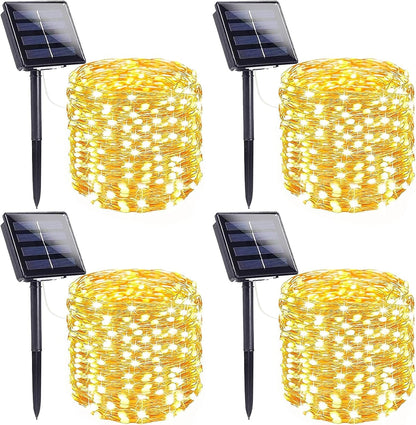SANJICHA Extra-Long Solar String Lights – 4 Pack, 400LED Outdoor Copper Wire, IP65, 8 Modes, Warm White