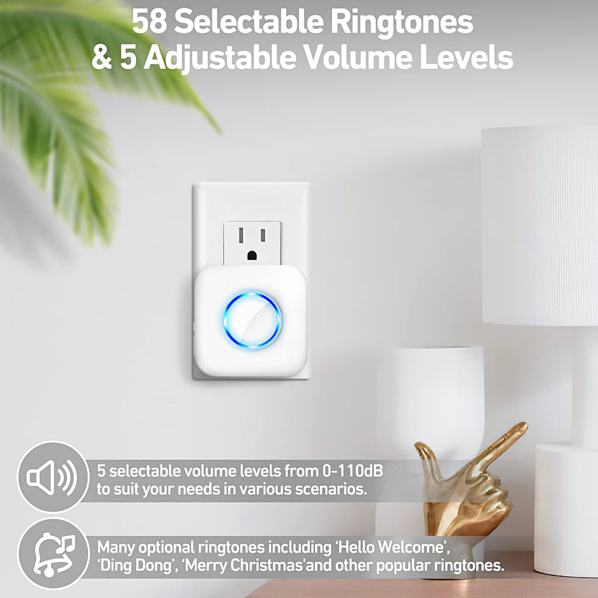 Door Chime Wireless Alarm by Satisure – 600ft Range, 58 Chimes, 5 Volume Levels