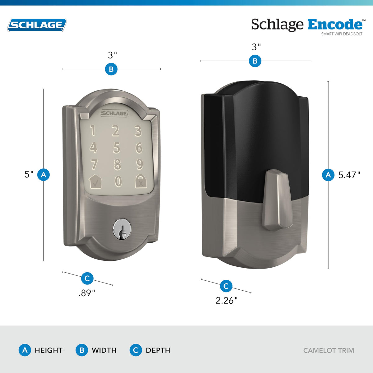 Schlage Encode Smart WiFi Deadbolt with Touchscreen Keypad — Satin Nickel