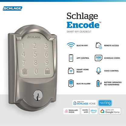 Schlage Encode Smart WiFi Deadbolt with Touchscreen Keypad — Satin Nickel