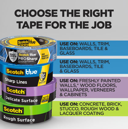 ScotchBlue PROSharp Painter's Tape 2-Inch x 60-Yard (3 Rolls) – Edge-Lock+ for Crisper Lines