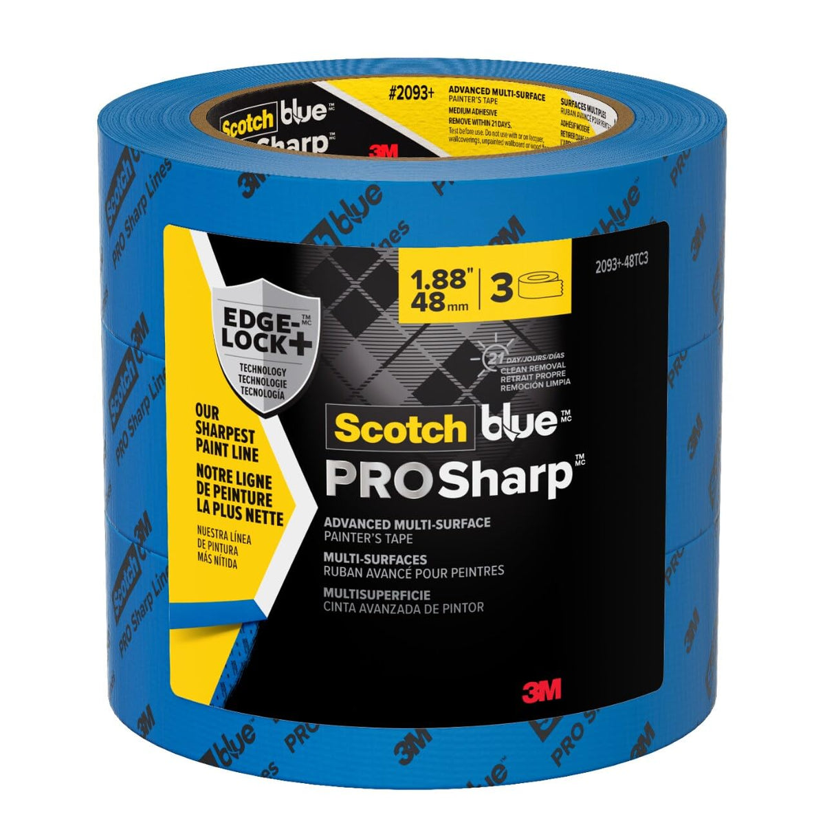ScotchBlue PROSharp Painter's Tape 2-Inch x 60-Yard (3 Rolls) – Edge-Lock+ for Crisper Lines