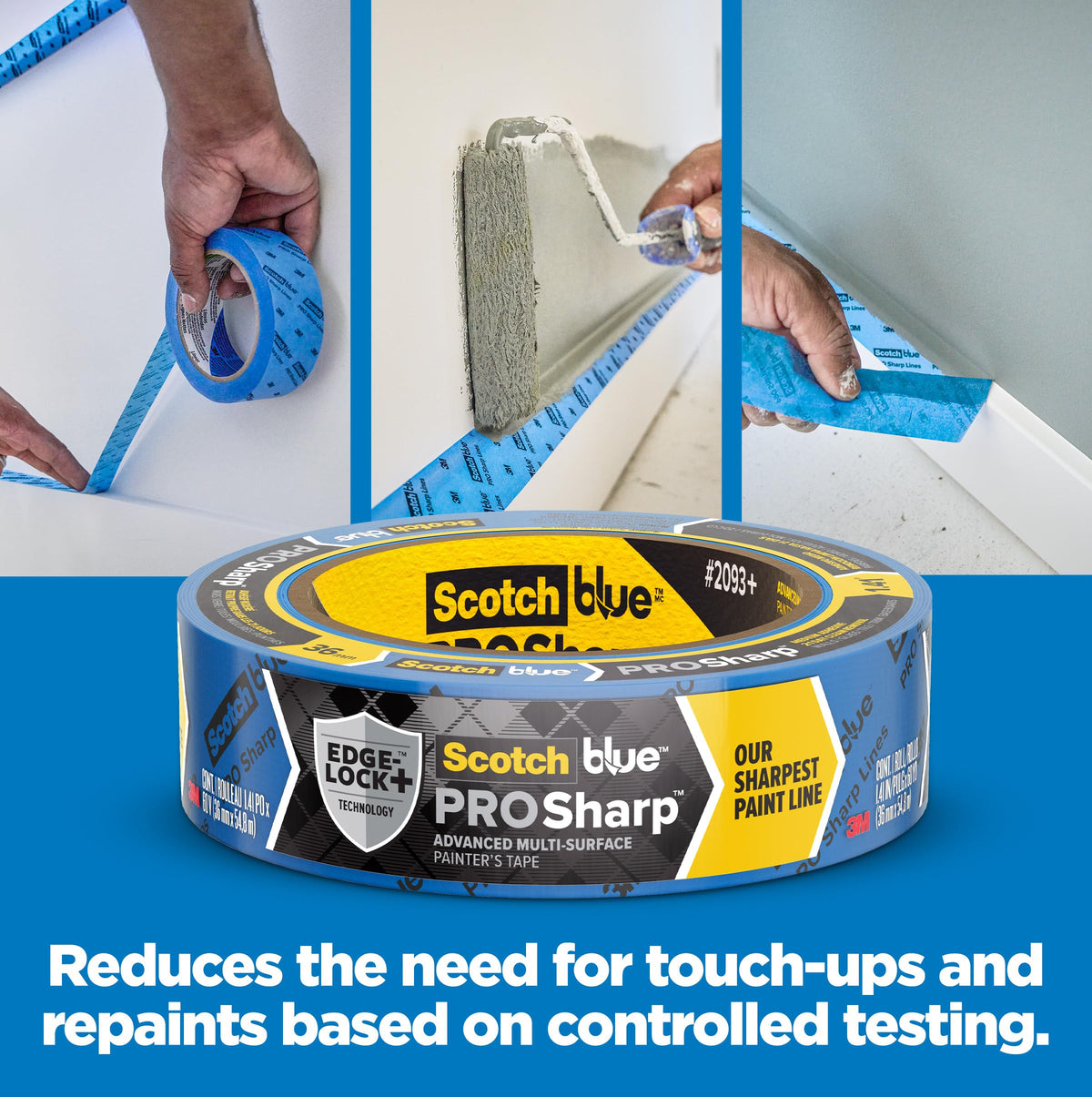 ScotchBlue PROSharp Painter's Tape 2-Inch x 60-Yard (3 Rolls) – Edge-Lock+ for Crisper Lines