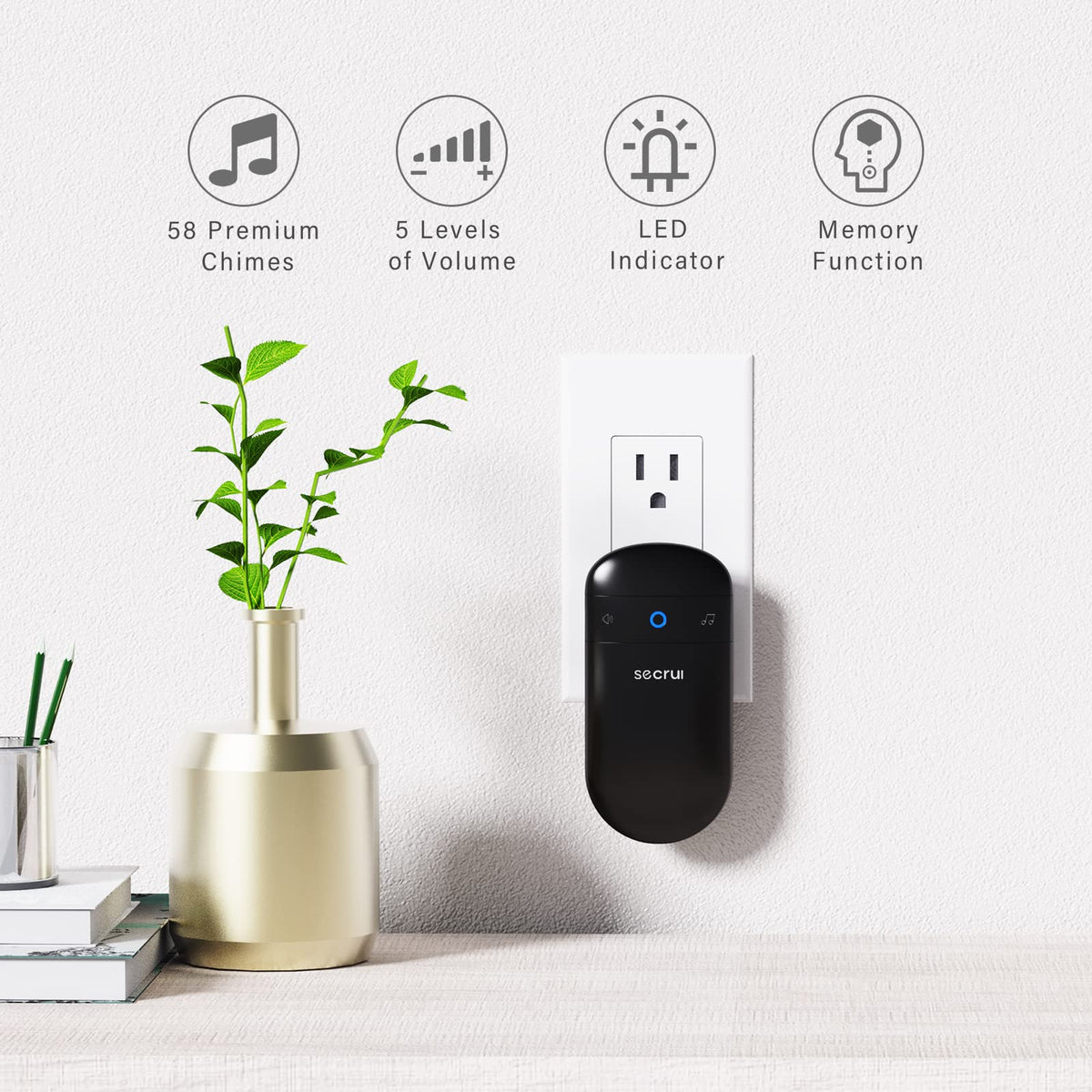 SECRUI Wireless Doorbell – 1000ft Range, 2 Plug-In Receivers, Waterproof Push Button, 52 Chimes, 110dB