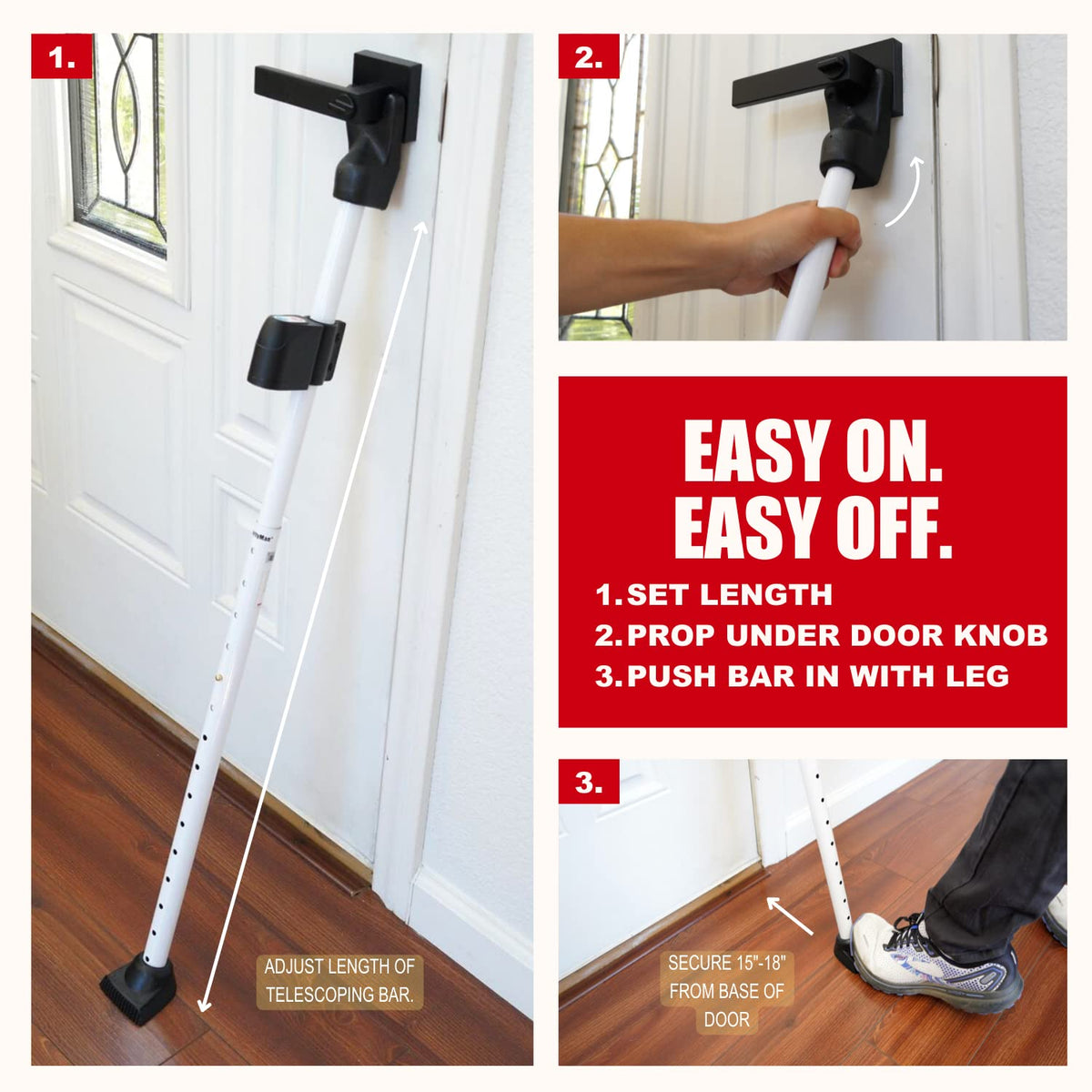 SecurityMan Door Security Bar with Alarm | 120dB Loud Alarm & Sliding Door Security
