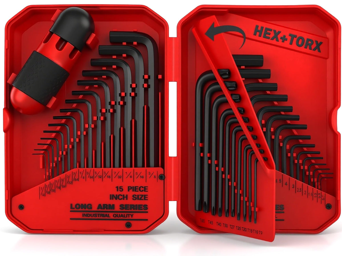 SEDY 41-Piece Hex Key Set with Torque Handle | SAE, Metric & Torx (Cr-V Steel, 3-Layer Case)
