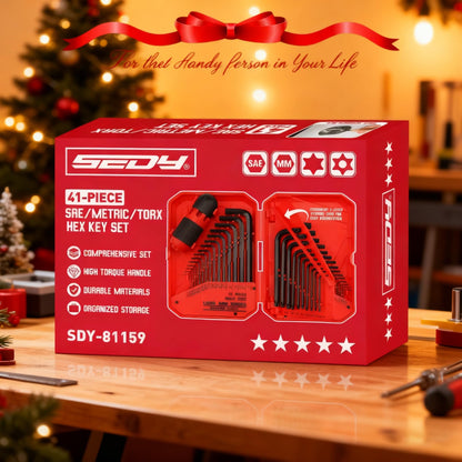 SEDY 41-Piece Hex Key Set with Torque Handle | SAE, Metric & Torx (Cr-V Steel, 3-Layer Case)