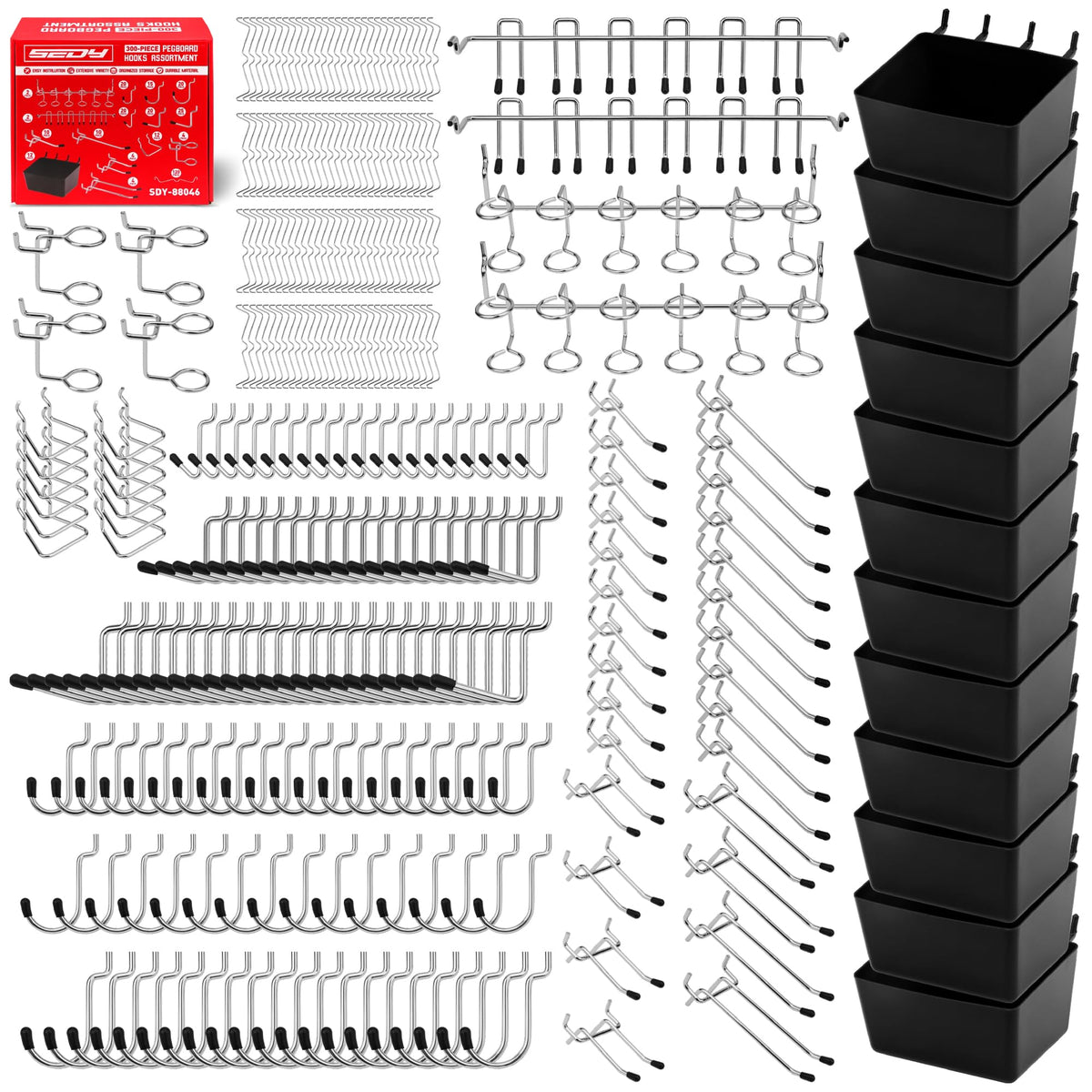 SEDY 300-Piece Pegboard Hook Set — Durable Chrome-Plated Organizer