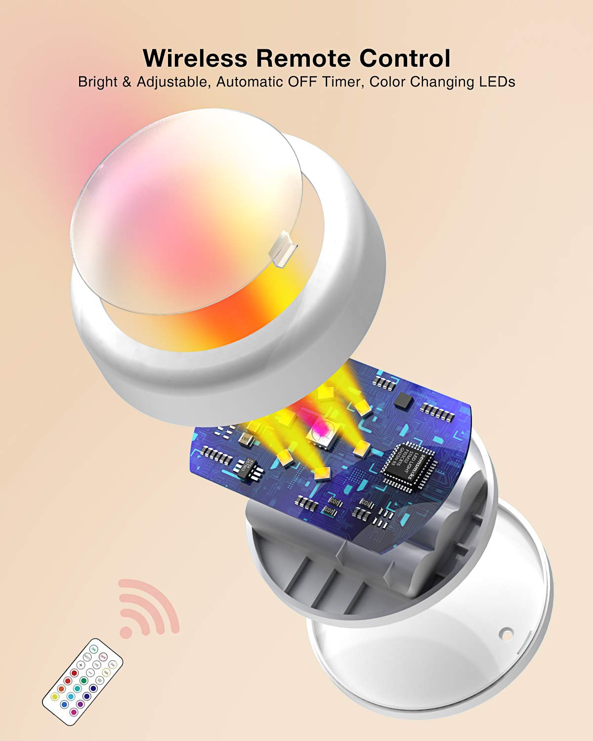 SEMSMOKS Puck Lights with Remote Control – 13-Color RGB Battery Powered, 6-Pack