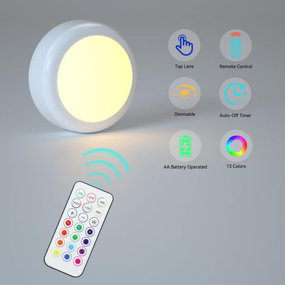 SEMSMOKS Puck Lights with Remote Control – 13-Color RGB Battery Powered, 6-Pack