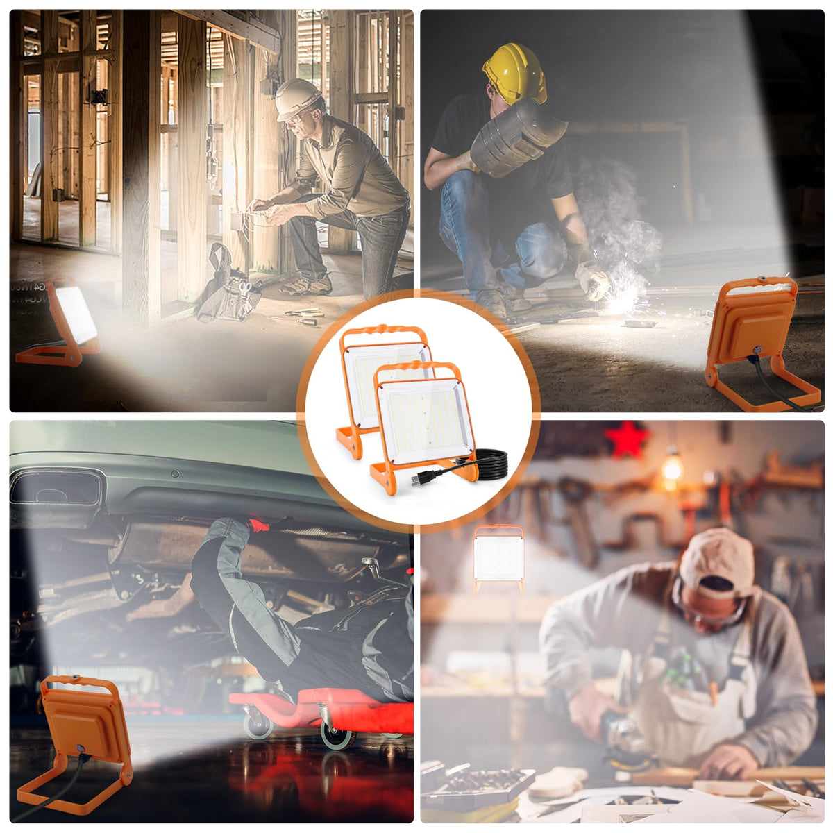 SETEN 2-Pack 50W LED Work Light – 8,000LM, IP65 Waterproof, 10ft Cord, 5,000K Daylight