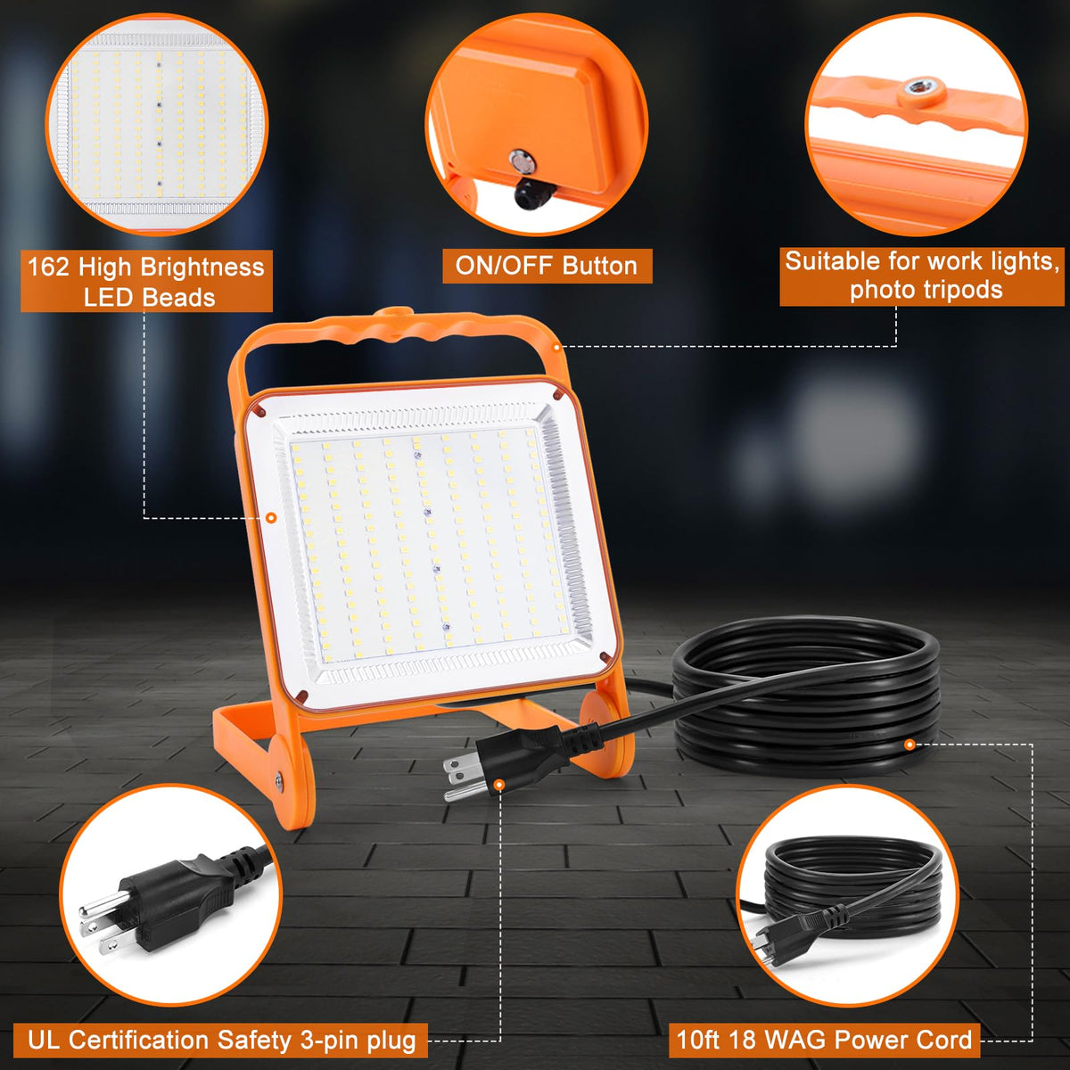SETEN 2-Pack 50W LED Work Light – 8,000LM, IP65 Waterproof, 10ft Cord, 5,000K Daylight