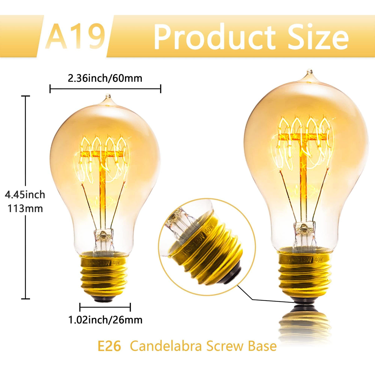 Sevici Edison Bulb 6 Pack – Amber 2200K Dimmable A19 Vintage Style