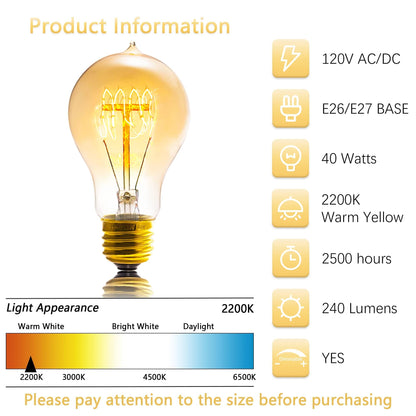 Sevici Edison Bulb 6 Pack – Amber 2200K Dimmable A19 Vintage Style