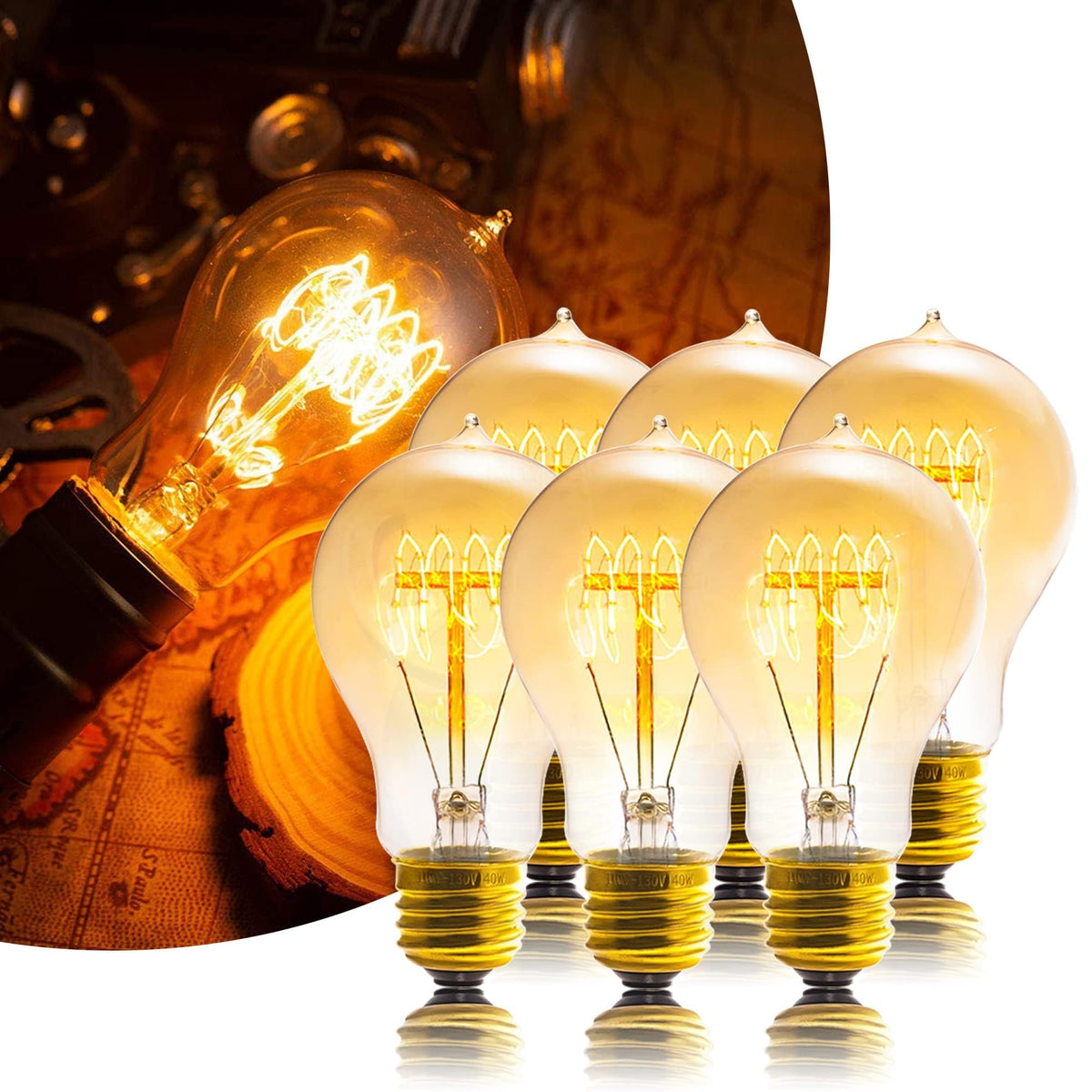 Sevici Edison Bulb 6 Pack – Amber 2200K Dimmable A19 Vintage Style