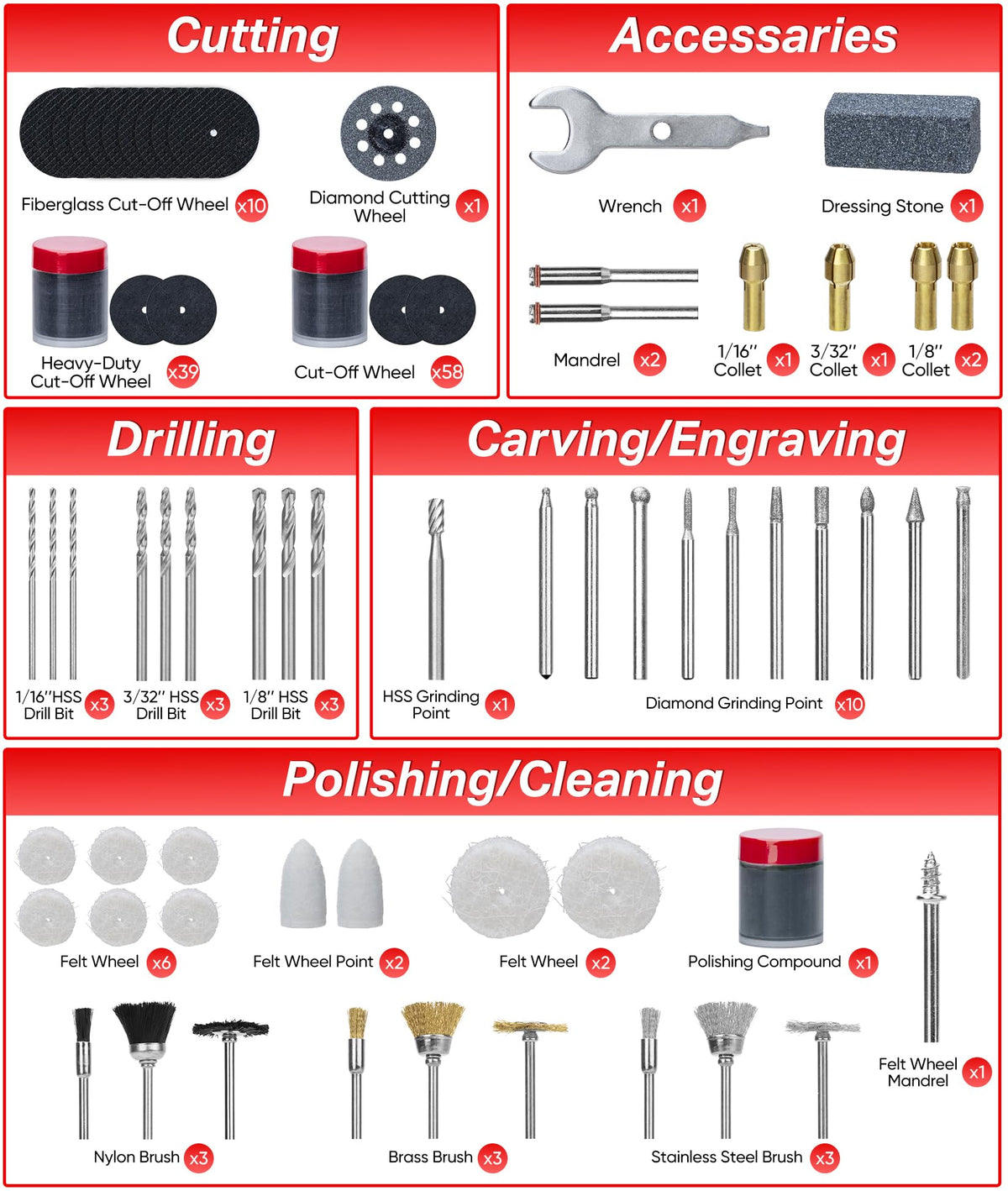 SHALL 508-Piece Rotary Tool Accessories Kit – Universal Bits for Sanding, Cutting, Grinding, Drilling and More