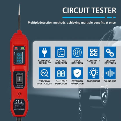 SHIELDIX Power Circuit Probe Tester: 6V-24V, LED LCD Readout, 14.7ft Cable, Overload Protection