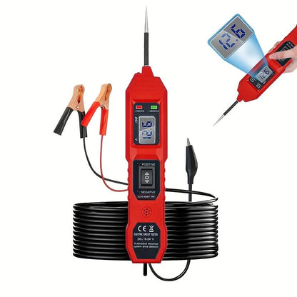 SHIELDIX Power Circuit Probe Tester: 6V-24V, LED LCD Readout, 14.7ft Cable, Overload Protection
